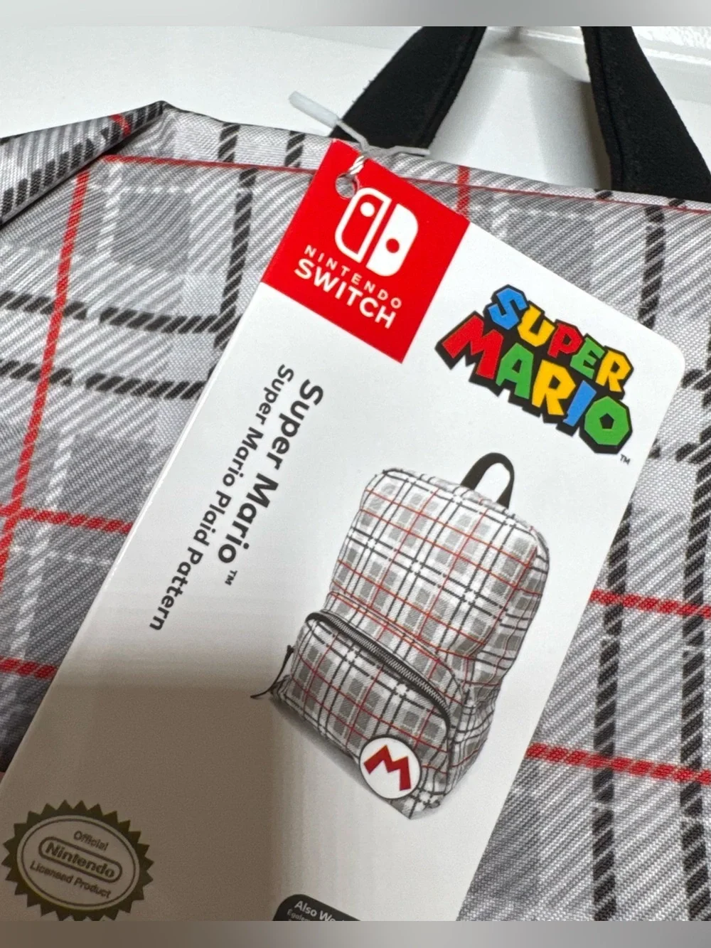 Nintendo switch Super Mario Plaid pattern Mini Backpack with Red 'M' Patch game